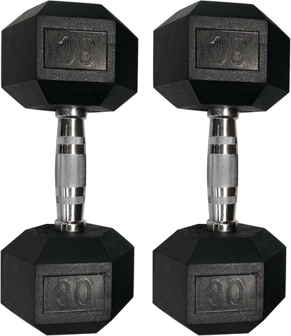 Set of 2 Hex Rubber Dumbbell with Metal Handles, Pair of 2 Heavy Dumbbells (10 Lb)